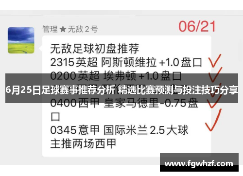 6月25日足球赛事推荐分析 精选比赛预测与投注技巧分享